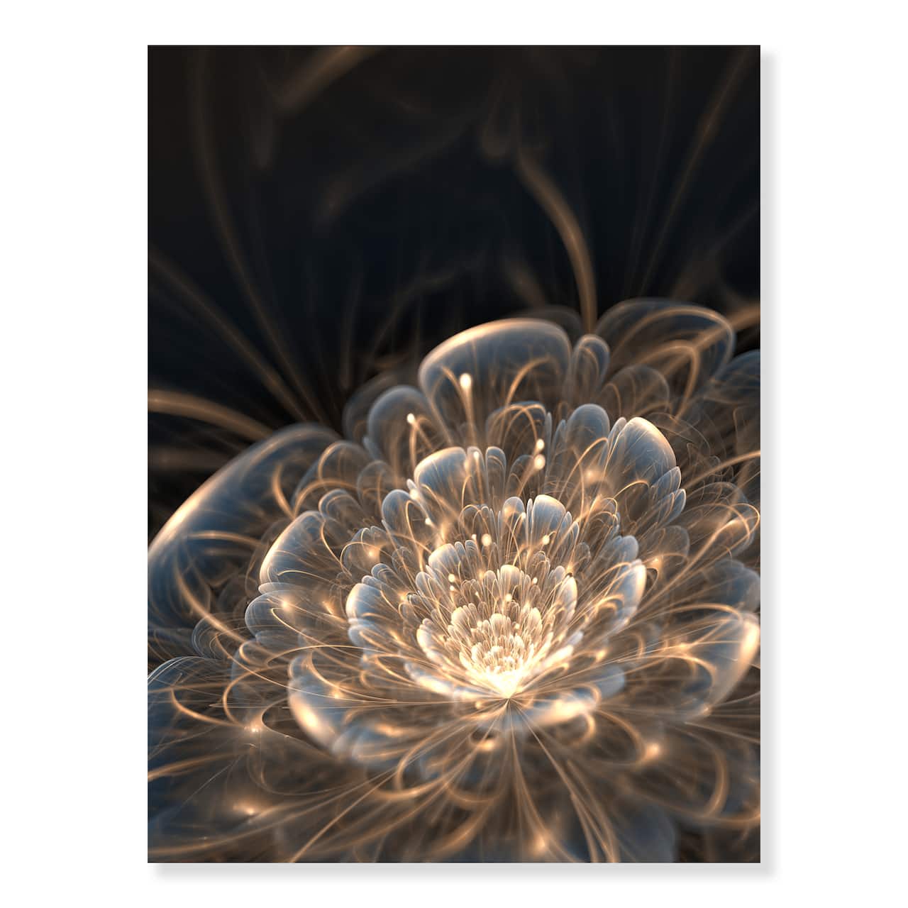 Designart - Fractal Flower with Golden Rays - Floral Art Canvas Print